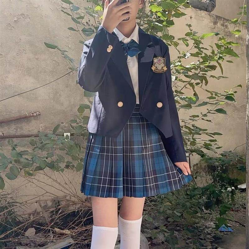 大澜k格裙西服套装原创正版蓝格裙日系学生半身裙校供女西装外套