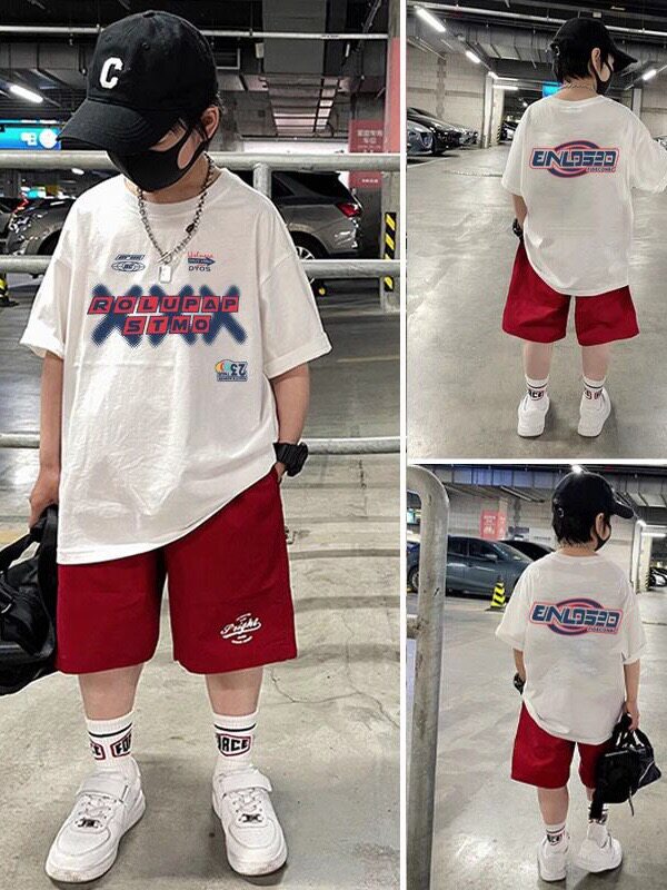 男童短袖t恤套装夏季2026新款儿童夏装半袖潮炸街中大童夏款上衣t