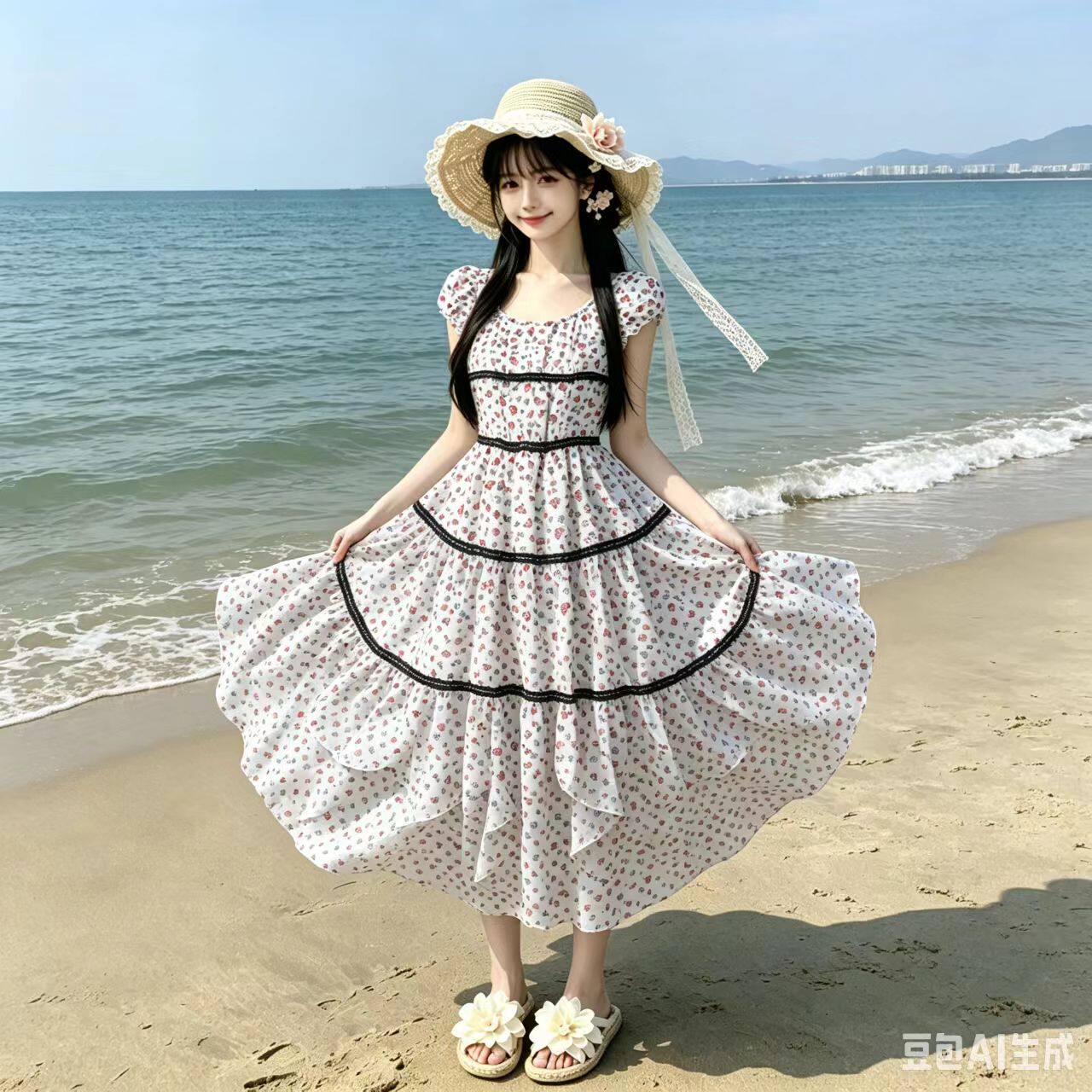 2026新款夏季雪纺连衣裙女夏短袖蛋糕裙度假风气质长裙原单高品质