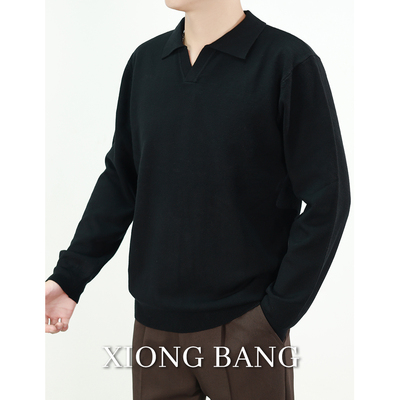 2025秋冬新款时尚显瘦毛衣男士宽松翻领长袖莱塞尔肤感亨利针织衫