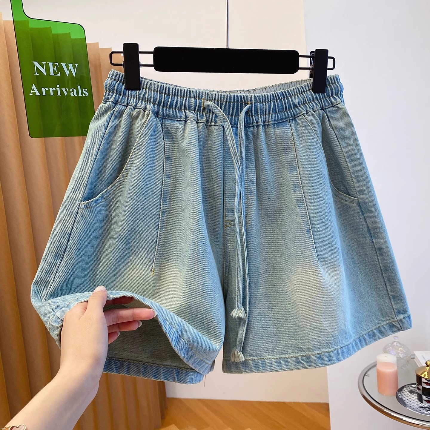 复古做旧a字版牛仔短裤男女夏季