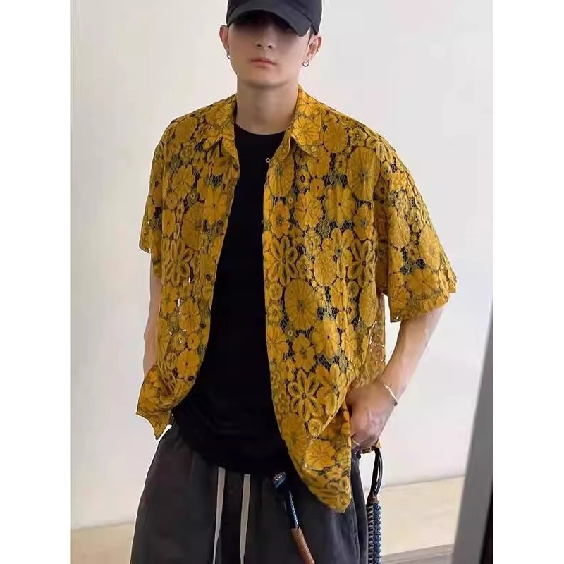 复古度假风短袖衬衫夏季男士痞帅