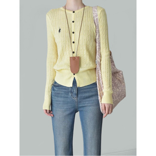 韩系慵懒风黄色针织衫 设计感小众宽松显瘦毛衣上衣外套 女秋冬新款
