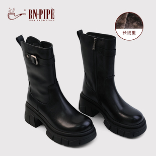 百年烟斗今年爆款靴子加绒加厚中筒女鞋矮子乐厚底马丁靴女小个子