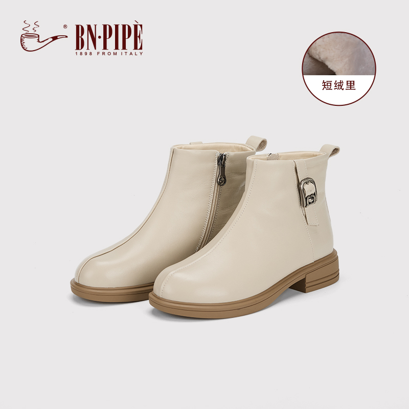 百年烟斗英伦风靴子女真皮加绒鞋