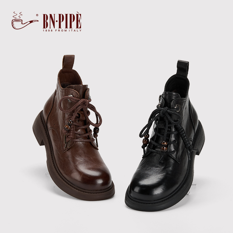 百年烟斗马丁靴民族风真皮小个子