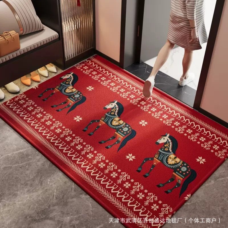 2026马年入户门地垫新春红色圈绒地垫新年玄关换鞋区蹭土除尘脚垫,居家布艺,家用脚垫,淘宝优惠券,粉丝福利购,淘宝优惠卷