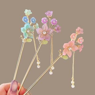 桃花发簪女高级感新中式发饰发钗古风配饰头饰流苏步摇珍珠簪子