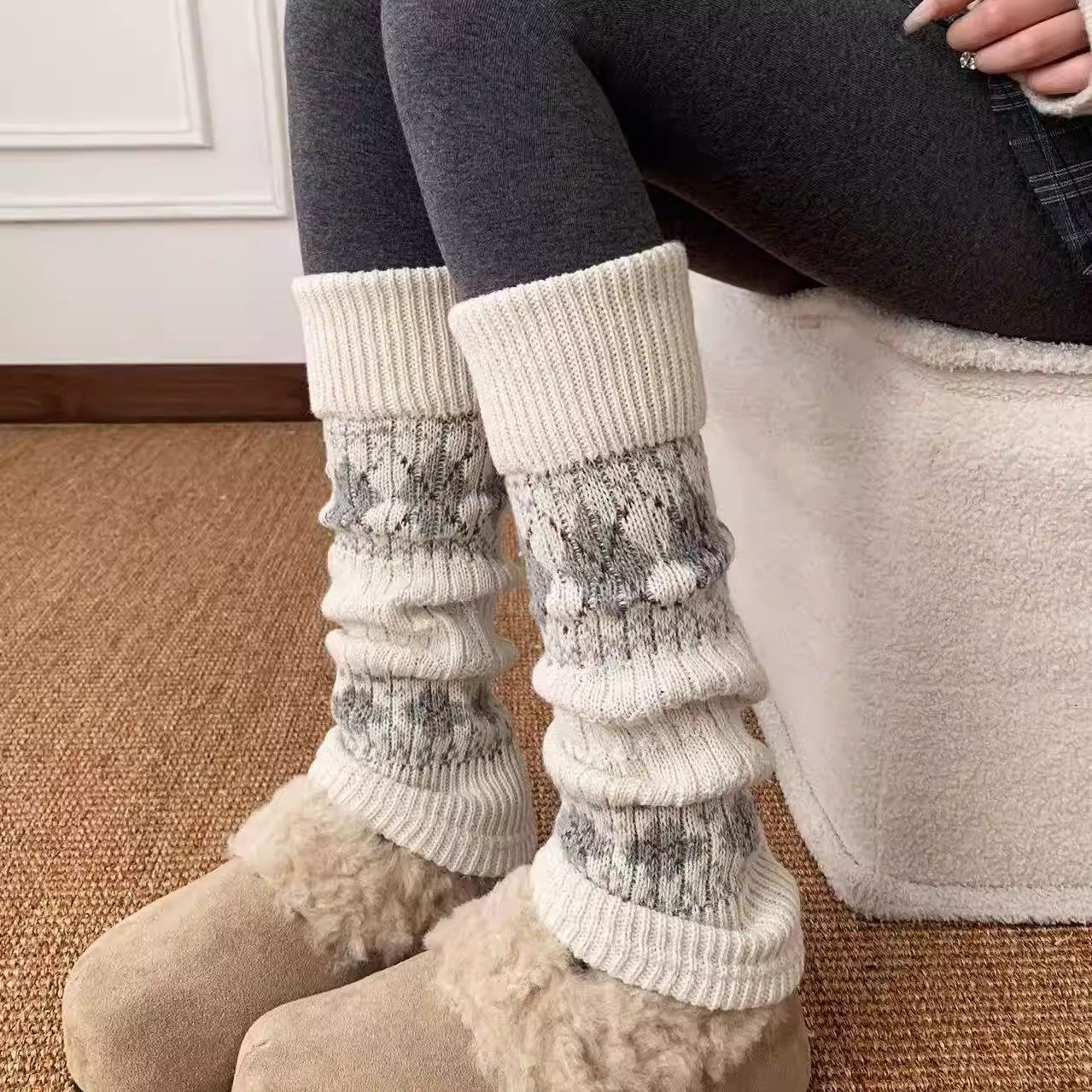 费尔岛提花复古配连裤袜针织小腿套女秋冬加厚保暖羊毛长筒堆堆袜,女士内衣/男士内衣/家居服,中筒袜,淘宝优惠券,粉丝福利购,淘宝优惠卷