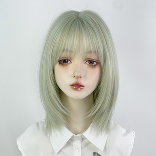 绿色假发全头套女短直发lolita日常万用cos日系整顶齐刘海波波头