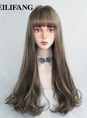 青木亚麻灰色假发全头套女lolita洛丽塔万用cos微卷长发y2k日常