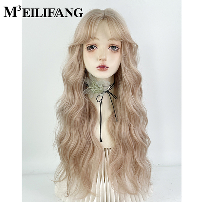 白金色蕾丝手勾中分羊毛卷假发