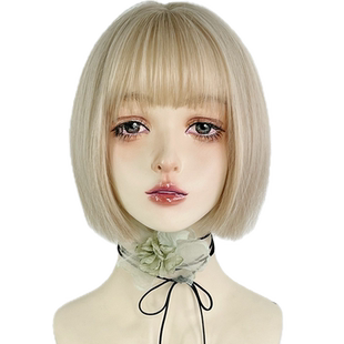 美立方白金色假发一刀切短直发jk女团全头套浅色y2k波波头万用cos