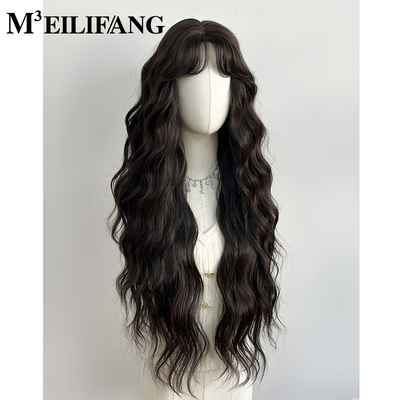 黑色高层次中分刘海超长卷发假发