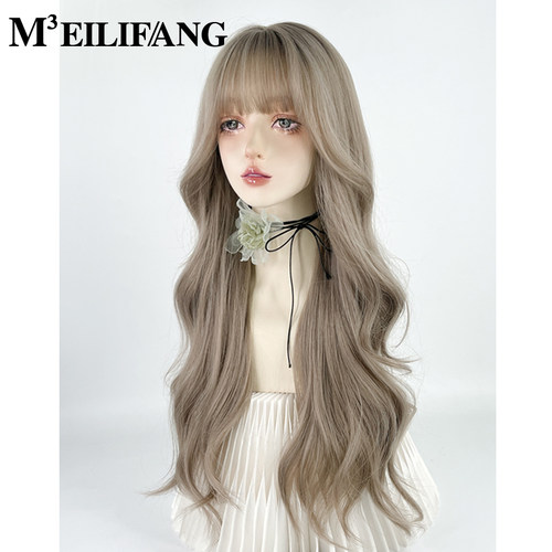 奶茶色韩式芭比卷大波浪整顶假发