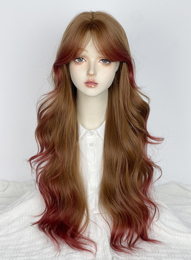 亚麻棕渐变红色假发全头套女长卷发大波浪整顶lolita甜酷混血彩色