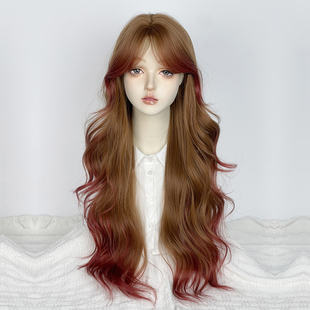 亚麻棕渐变红色假发全头套女长卷发大波浪整顶lolita甜酷混血彩色