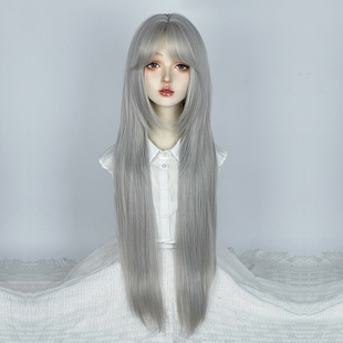 古早感高层次假发银灰白色女超长直发80cm水母头日系日常全头套