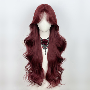 美立方假发红色大波浪中分长卷发全头套女lolita彩色蕾丝cos万用