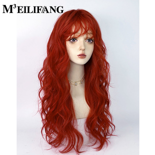 脏橘色假发红色卷发全头套树莓红色大波浪长发万用lolita海王红发
