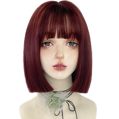 漫画一刀切短发红色波波头假发套