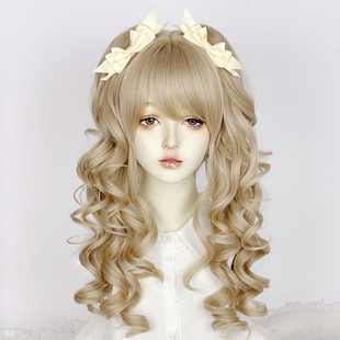 白金色罗马卷假发lolita洛丽塔双马尾长卷发日常整顶doll感全头套
