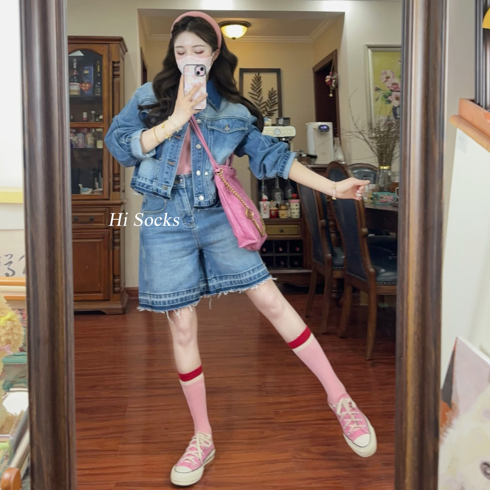 春秋运动棉袜ins撞色袜子女中筒堆堆袜糖果色条纹健身瑜伽长筒袜