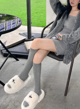 春夏中筒棉袜灰色小腿袜长筒长腿袜及膝袜显瘦堆堆袜半截短袜子潮