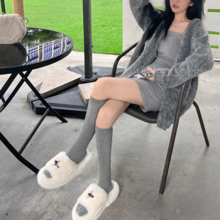 春秋夏中筒棉袜灰色小腿袜长筒长腿袜及膝袜显瘦堆堆袜半截短袜潮