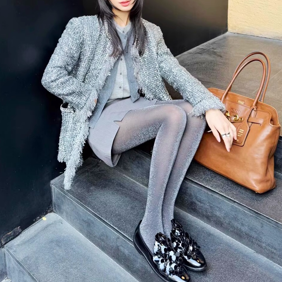 中厚银丝连裤袜女外穿闪闪亮丝袜