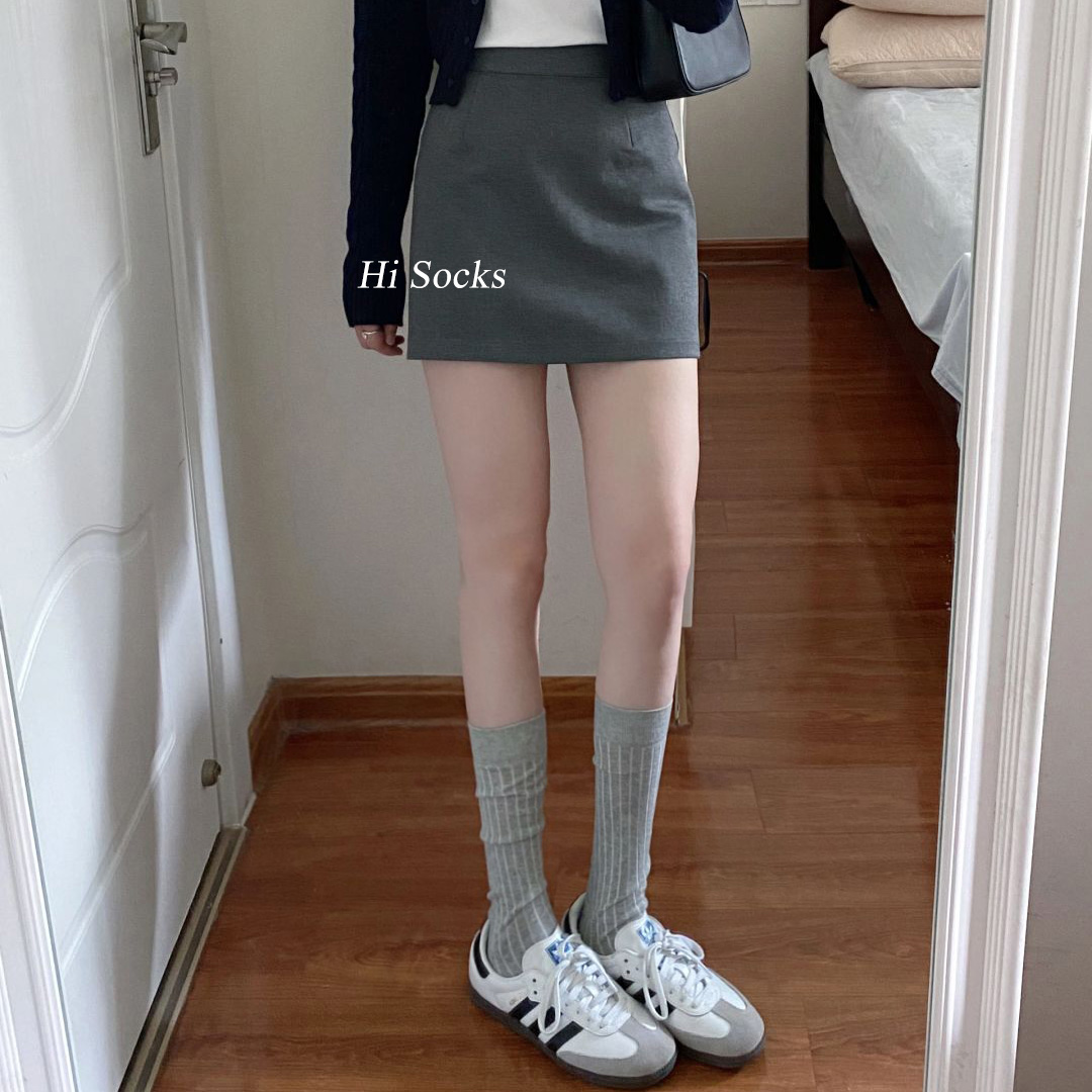 浅灰色小腿袜女日系JK短袜中筒袜