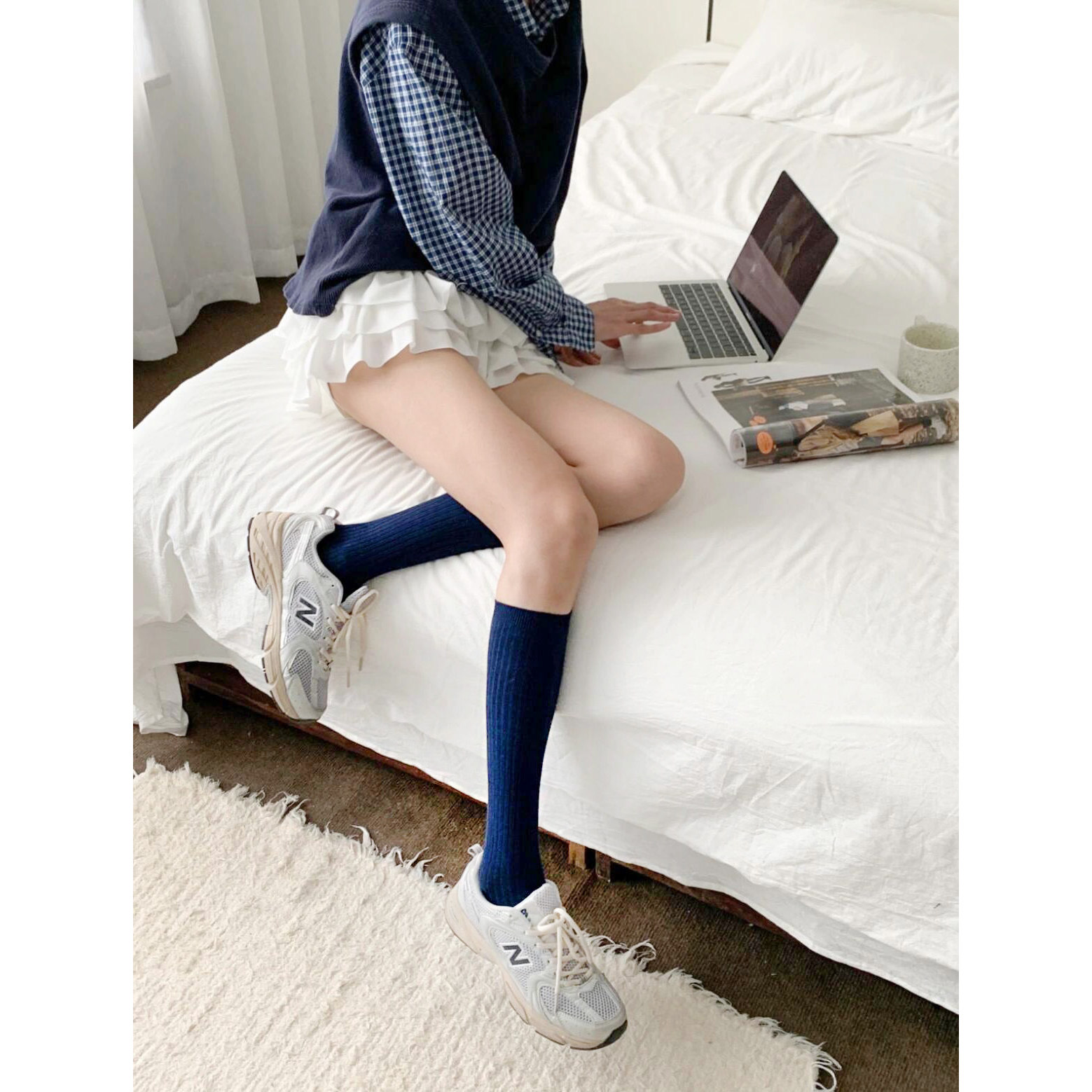 日系中筒袜学院风及膝小腿袜棉质