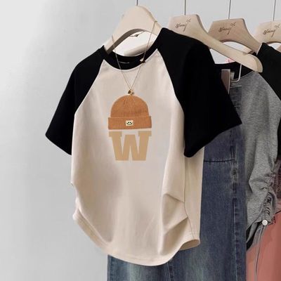 2025年夏季新款正肩不规则短袖t恤女短款上衣下摆皱褶小个子修身