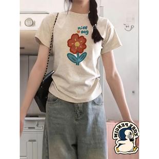 正肩短袖 甜美 棉t恤女休闲百搭高档上衣修身 显瘦基础质感ins打底衫