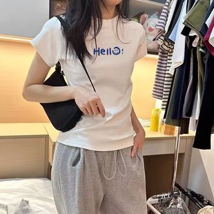 上衣体恤 白色甜美正肩显瘦纯棉短袖 T恤女打底衫 春夏新款 内搭修身