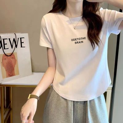 夏季2025年新款大码修身学生t恤女短袖设计感小众不规则短款上衣