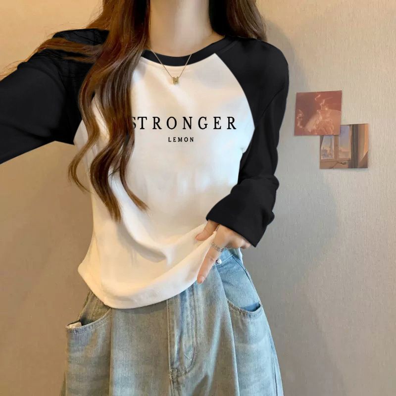 春秋2025年新款正肩短款不规则上衣设计感小众白色学生长袖t恤女