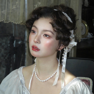 原创复古优雅新娘发饰唯美花朵绢纱流苏发饰赫本风盖茨比婚纱配饰