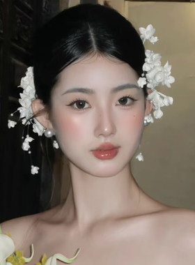韩式甜美森系新娘白色花朵边夹