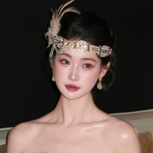 新款时尚新娘复古羽毛发带盖茨比头饰品生日舞会礼服民族风发饰品