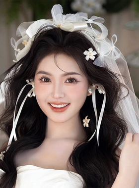 甜美超仙新娘蝴蝶结发夹套装