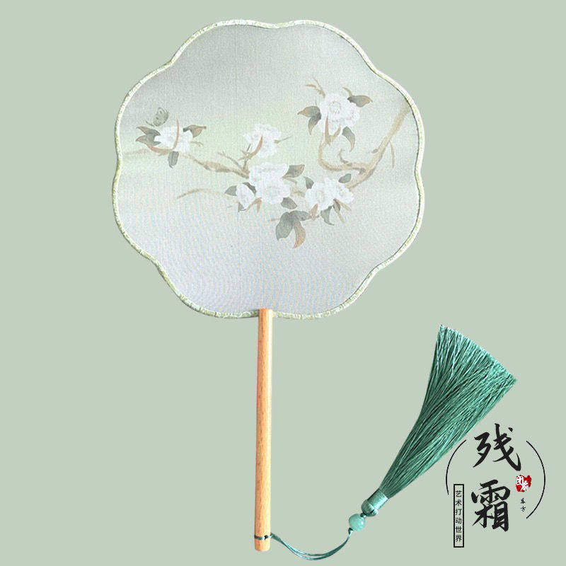 古典舞蹈专用团扇 儿童六一表演道具扇子 汉服配饰手持八瓣花蝶扇