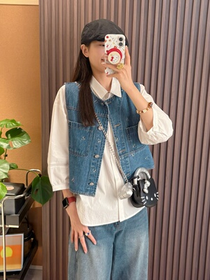 韩版小众设计师品牌牛仔马甲上衣