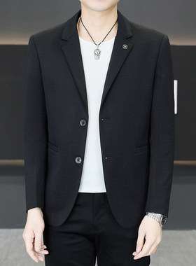 皮尔卡丹男士商务风修身休闲西服黑色单排扣帅气时尚休闲西装外套