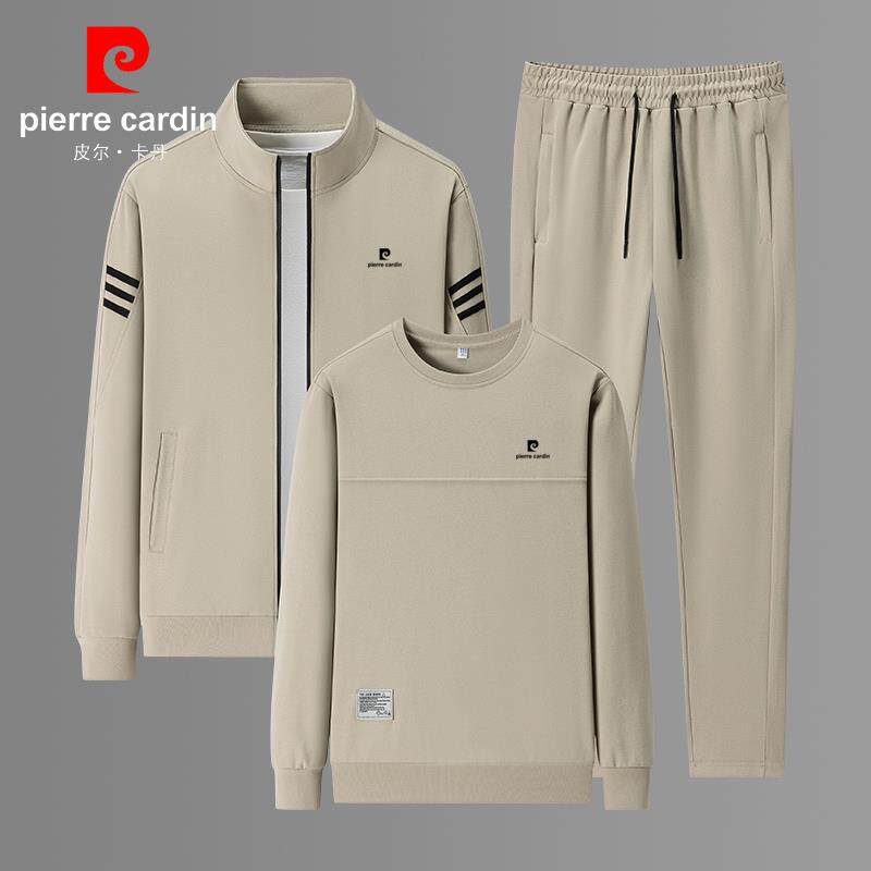 皮尔卡丹休闲套装男士运动服春秋季薄款大码一整套男装卫衣三件套