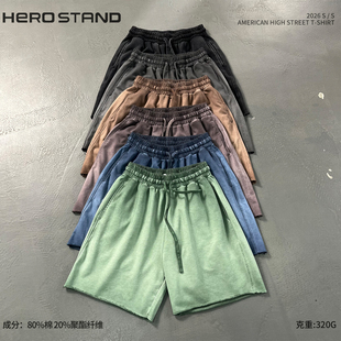 新美式高街水洗做旧短裤男320G重磅宽松五分裤夏季运动休闲潮裤子