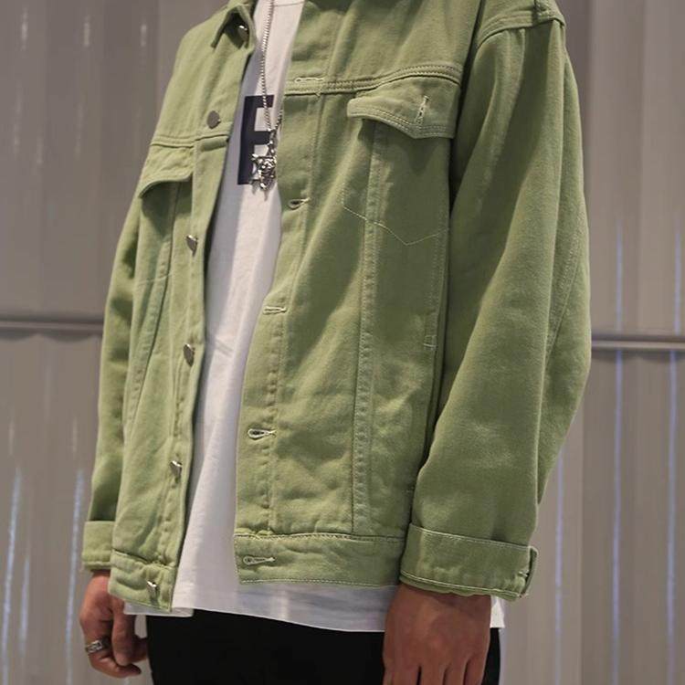 牛油果绿OVERSIZE牛仔外套高街男女款宽松牛仔衣工装夹克糖果色潮