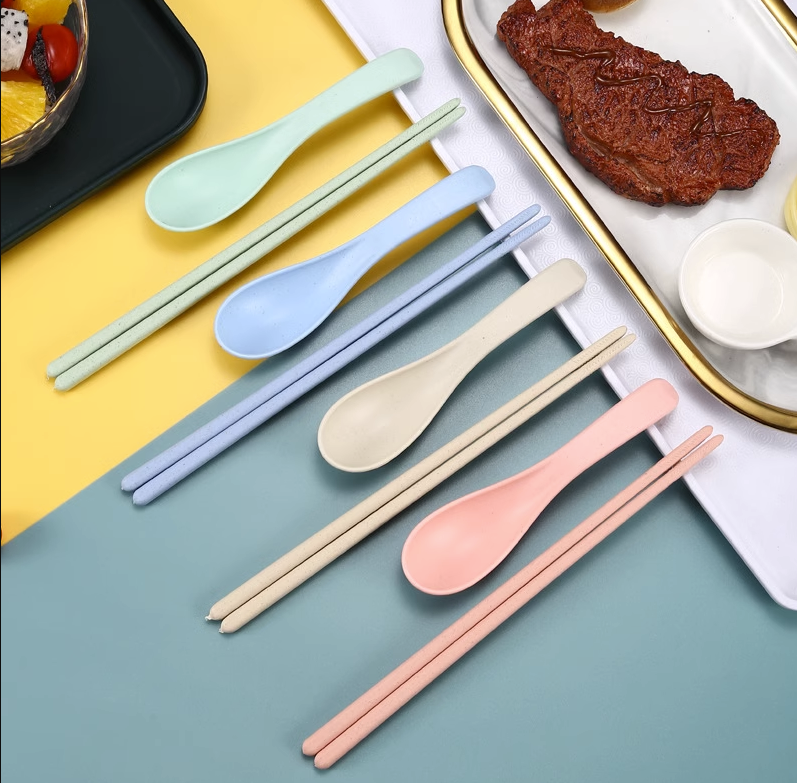 小麦秸秆一次性勺子筷子餐具塑料家用食品级耐高温可降解汤勺套装
