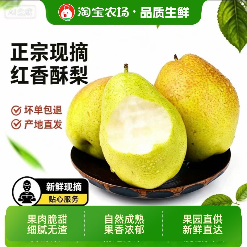 正宗红香酥梨应季水果新鲜现摘红皮梨甜酥梨蜜梨梨子农场礼盒多汁