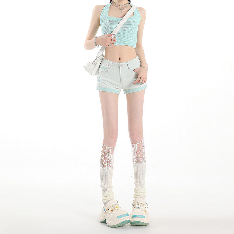 美式辣妹低腰弹力破洞牛仔短裤女2026夏季甜酷风卷边紧身百搭热裤